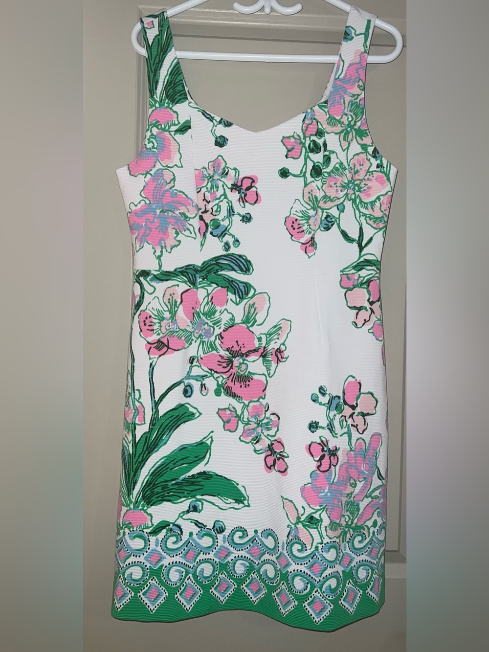 NWT Lilly Pulitzer DelRey Stretch Shift Dress, Large, Orchids on the Ave Floral - Picture 2 of 14